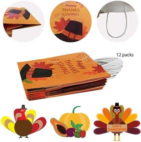 img 2 attached to 🦃 Medium Size Thanksgiving Treat Bags - 12 pcs Thank You Gift Bags with Handles, Small Brown Paper Bags Bulk for Kids Thanksgiving Decor Party Supplies, Cute Candy Gift Bags