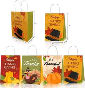 img 3 attached to 🦃 Medium Size Thanksgiving Treat Bags - 12 pcs Thank You Gift Bags with Handles, Small Brown Paper Bags Bulk for Kids Thanksgiving Decor Party Supplies, Cute Candy Gift Bags