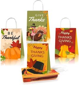 img 4 attached to 🦃 Medium Size Thanksgiving Treat Bags - 12 pcs Thank You Gift Bags with Handles, Small Brown Paper Bags Bulk for Kids Thanksgiving Decor Party Supplies, Cute Candy Gift Bags