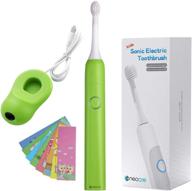 rechargeable sonic electric toothbrush for kids, ages 3-12, safest material, lower noise, dentists recommended, cartoon sticker, 25 days duration, wireless charging, ipx7 waterproof logo