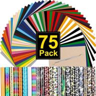 🎨 caregy htv heat transfer vinyl bundle: 75 pack 12"x10" iron on vinyl for t-shirt, 57 assorted colors with htv accessories tweezers for cricut, silhouette cameo or heat press machine, ideal for diy projects and personalized crafts logo