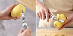 img 1 attached to 🥔 6PC Stainless Steel Potato Masher and Peeler Set - Gray | Kitchen Set with Comfortable Grip Design | Includes Wire Masher, Multi-purpose Peelers | Free Silicone Brush and Oven Mitt