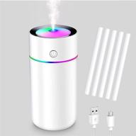 🌬️ weqeyent mini portable cool mist humidifier - 320ml capacity with 5 filter sticks, usb personal desktop humidifier for car, office, indoor, bedroom, travel - 7-color night light, 2 spray modes (white) logo