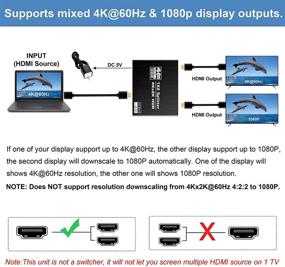 img 2 attached to 🔁 4K@60Гц HDMI Splitter, avedio links Алюминиевый 1 в 2 Выход HDMI Splitter для двух мониторов Duplicate/Mirror с одинаковым изображением, HDMI2.0b Splitter HDCP2.2 для Xbox, PS5, Roku - 1 источник на 2 дисплея.