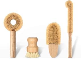 img 4 attached to 🧽 Set of 4 SUBEKYU Kitchen Scrub Brushes: Eco-Friendly Cleaning Brushes for Dishes, Bottles, Vegetables, Pans, and Pots – Bamboo Handle with Coconut Fiber Bristles