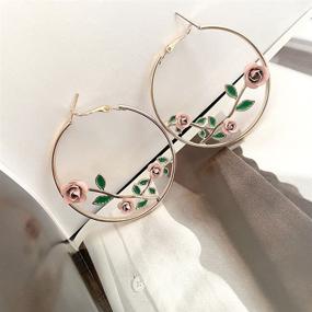 img 2 attached to 🌹 Women's Girls' 3D Hollow Earrings - Black Pink Red Rose Flower Hoop Earrings