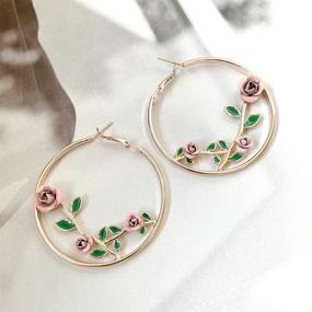 img 3 attached to 🌹 Women's Girls' 3D Hollow Earrings - Black Pink Red Rose Flower Hoop Earrings