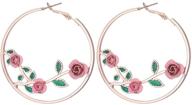 🌹 women's girls' 3d hollow earrings - black pink red rose flower hoop earrings logo