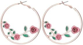 img 4 attached to 🌹 Women's Girls' 3D Hollow Earrings - Black Pink Red Rose Flower Hoop Earrings