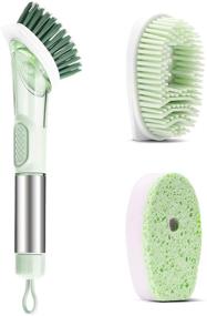 img 4 attached to 🧽 Enhanced Leakproof Dish Brush with Soap Dispenser - 3-IN-1 High-Performance Dish Soap Dispenser for Kitchen, featuring Versatile Replacement Brush Head and Durable Stainless Steel Handle for Cleaning Sink Dishes, Pots, and More (Green)