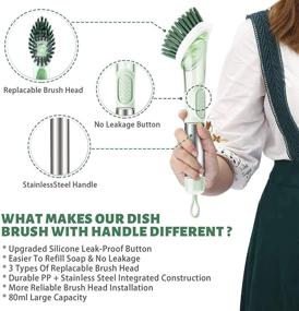 img 2 attached to 🧽 Enhanced Leakproof Dish Brush with Soap Dispenser - 3-IN-1 High-Performance Dish Soap Dispenser for Kitchen, featuring Versatile Replacement Brush Head and Durable Stainless Steel Handle for Cleaning Sink Dishes, Pots, and More (Green)