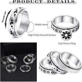 img 3 attached to FIBO STEEL 6Pcs Moon Star Spinner Ring Set for Women - Stainless Steel Fidget Band Rings with Sand Blast Finish for Stress Relief, Wedding, Promise - Available Sizes 5-11