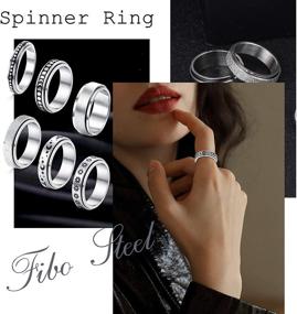 img 2 attached to FIBO STEEL 6Pcs Moon Star Spinner Ring Set for Women - Stainless Steel Fidget Band Rings with Sand Blast Finish for Stress Relief, Wedding, Promise - Available Sizes 5-11