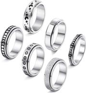 fibo steel 6pcs moon star spinner ring set for women - stainless steel fidget band rings with sand blast finish for stress relief, wedding, promise - available sizes 5-11 logo