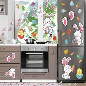 img 4 attached to 🐰 Whaline Easter Decorations Bunny Window Stickers with Easter Egg, Chick, Carrot Decals - Rabbit Paw Prints & Footprints Floor Clings for Home, Office, School Party Supplies, 4 Sheets, 49pcs