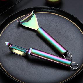 img 1 attached to 🌈 Colorful Rainbow Potato Vegetable and Fruit Peelers: Kyraton Titanium Plating Stainless Steel Set of 2 with Sharp Blades, Non-Slip Grip and Ergonomic Design for Effortless Kitchen Peeling