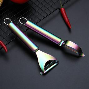 img 2 attached to 🌈 Colorful Rainbow Potato Vegetable and Fruit Peelers: Kyraton Titanium Plating Stainless Steel Set of 2 with Sharp Blades, Non-Slip Grip and Ergonomic Design for Effortless Kitchen Peeling