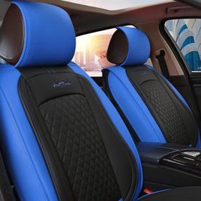 img 1 attached to Blue/Black Luxury Leather Front Car Seat Covers for Most Cars, SUVs, Mini Vans, and Pickups - GIANT PANDA (1 Pair)