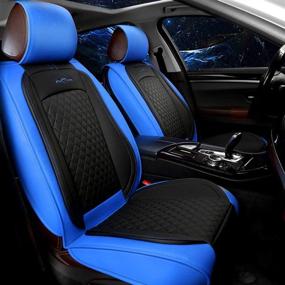 img 4 attached to Blue/Black Luxury Leather Front Car Seat Covers for Most Cars, SUVs, Mini Vans, and Pickups - GIANT PANDA (1 Pair)