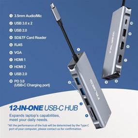 img 3 attached to 🔌 Falwedi UC0214 Triple Display 12 in 1 USB C Hub: HDMI, VGA, Ethernet, PD3.0, SD TF Card Reader, 4 USB, Mic/Audio, Type C Adapter Docking Station for MacBook Air/Pro
