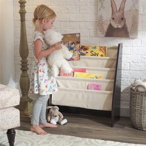 img 3 attached to 📚 Natural & Espresso Wood and Canvas Sling Bookshelf for Kids by KidKraft - Gift for Ages 3+ - Furniture