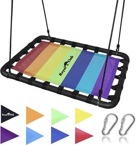 img 4 attached to Ultimate Giant Platform Tree Swing with 700 lb Weight Capacity - Durable 🌈 Steel Frame, Waterproof & Adjustable Ropes, Includes Flag Set, Carabiners, & Non-Stop Fun for Kids!