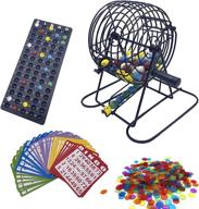 junwrrow deluxe bingo game set - 6 inch bingo cage, bingo master board, 75 colored balls, 50 bingo cards, 500 6 color mix bingo chips - ideal for large groups logo