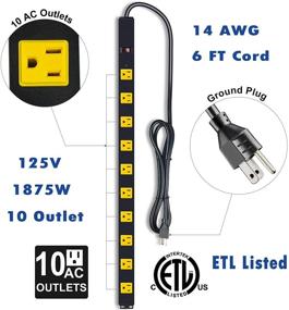 img 3 attached to 🔌 ETL Certified Power Strip Surge Protector - 10 Outlet Heavy Duty with Wide Spaced Socket, 6 FT Extension Cord, Ideal for Workshop, Commercial, Industrial, Shop Use