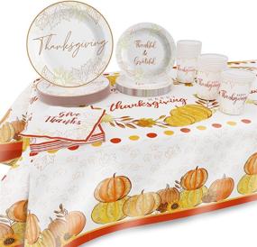 img 4 attached to 🍂 Thanksgiving Disposable Tableware Sets for 24 Guests - Paper Plates, Napkins, Cups, and Waterproof Tablecloth - Ideal for Fall Parties and Festive Thanksgiving Table Decorations with Hollow Out Design