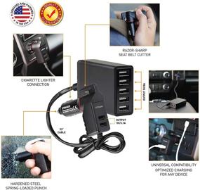 img 3 attached to 🚗 Stinger Car USB Hub Emergency Escape Tool: Life-Saving Safety Innovation, 7-Port USB Car Charging Station with Cigarette Lighter Adapter, Spring Loaded Window Breaker, Seat Belt Cutter
