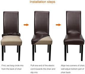 img 1 attached to 🪑 YISUN Dining Chair Covers - Waterproof and Oilproof Stretch Slipcover in Solid Pu Leather (Deep Coffee, 4 Pack)