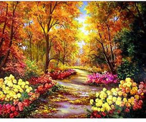 img 4 attached to 🌸 Autumn Landscape Blossom - MXJSUA DIY 5D Diamond Painting Full Square Drill Kits Rhinestone Picture Art Craft Home Wall Decor 14x18In