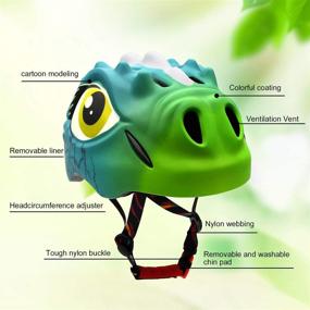 img 3 attached to 🦖 Dinosaur Kid Safety Helmet: 3D Cartoon Design with Rear LED Warning Light and Adjustable Belt for Multi-Sport Bike Protection, Rollerblading, Inlineskating, Cycling, Balance Use – Youth Girls Boys Ages 3-8