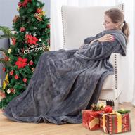 🛋️ cozy gray flannel fleece wearable blanket with sleeves and foot pocket for ultimate comfort - perfect for adults, 260gsm lightweight tv blanket throw wrap for bed, sofa, couch, travel, home, and office (79" x 67") logo
