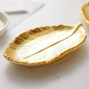img 4 attached to 🍋 Lemonadeus Small Golden Leaf Tray: Ceramic Decorative Gold Trinket Dish & Jewelry Bowl for Vanity, Rings, and More