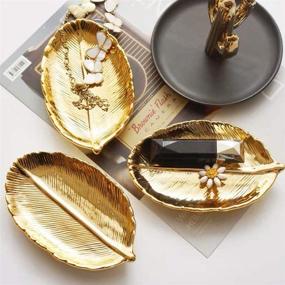 img 2 attached to 🍋 Lemonadeus Small Golden Leaf Tray: Ceramic Decorative Gold Trinket Dish & Jewelry Bowl for Vanity, Rings, and More