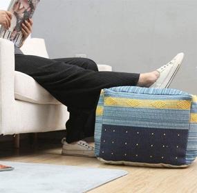 img 2 attached to 🪑 Esk Square Pouf Cover for Living Room and Bedrooms - Unstuffed Ottoman, Foot Stool, Foot Rest, Cotton Linen Bean Bag Chair for Home Decor in Blue