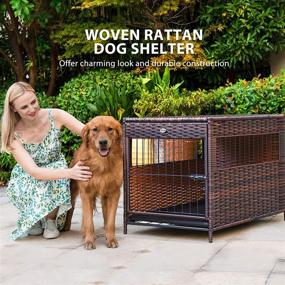 img 3 attached to DEStar Heavy Duty PE Rattan Wicker Pet Dog Cage Crate - Indoor/Outdoor Puppy House Shelter with Removable Tray and UV Resistant Cover