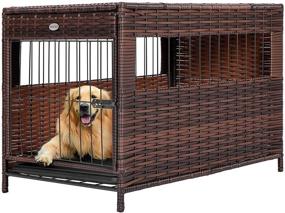 img 4 attached to DEStar Heavy Duty PE Rattan Wicker Pet Dog Cage Crate - Indoor/Outdoor Puppy House Shelter with Removable Tray and UV Resistant Cover