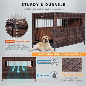 img 2 attached to DEStar Heavy Duty PE Rattan Wicker Pet Dog Cage Crate - Indoor/Outdoor Puppy House Shelter with Removable Tray and UV Resistant Cover