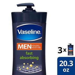 img 3 attached to Вазелиновый лосьон для рук и тела Vaseline Men Healing Moisture: Быстрое впитывание, увлажнение сухой кожи за 15 секунд, 20,3 унций – набор из 3 штук.