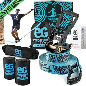 img 4 attached to 🌳 Enhanced Exposed Gear Slackline Kit: Tree Protectors, Ratchet + Cover, 60ft Classic Set. Ideal for Kids & Adults with Instruction Booklet & Carry Bag