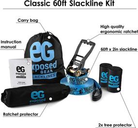 img 3 attached to 🌳 Enhanced Exposed Gear Slackline Kit: Tree Protectors, Ratchet + Cover, 60ft Classic Set. Ideal for Kids & Adults with Instruction Booklet & Carry Bag