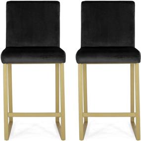 img 4 attached to 🪑 Set of 2 Christopher Knight Home Lexi Modern Velvet Barstools in Black and Brass