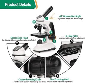 img 1 attached to 🔬 BNISE Microscope: 40X-2000X Magnification, Compound Monocular Microscope for Adults and Kids - Beginner's Kit with Prepared Slides, Dual LED Illumination, All Glass Optics, and Phone Adapter