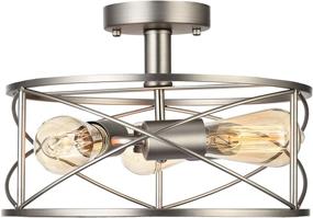 img 4 attached to 🏢 Capslpad Industrial Vintage Semi-Flush Mount Ceiling Light, Close to Ceiling Lamp, 3-Light Metal Cage Ceiling Light Fixture for Farmhouse Style, Bedroom, Kitchen, Foyer, Hallway, Brushed Nickel