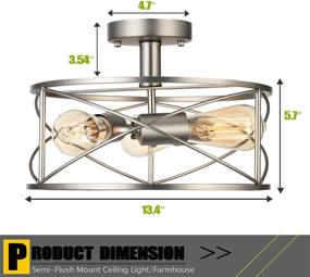 img 2 attached to 🏢 Capslpad Industrial Vintage Semi-Flush Mount Ceiling Light, Close to Ceiling Lamp, 3-Light Metal Cage Ceiling Light Fixture for Farmhouse Style, Bedroom, Kitchen, Foyer, Hallway, Brushed Nickel