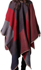 img 3 attached to 🧣 Coofig Imitation Cashmere Poncho in Block Red: Exquisite Women's Scarves & Wraps