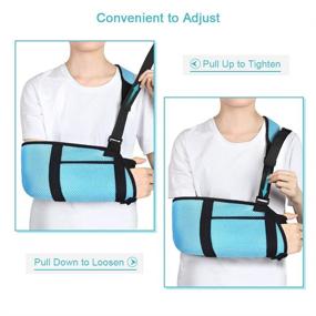 img 2 attached to 🤕 Kids' Arm Sling with Waist Strap - Padded Medical Child Arm Support Sling for Broken Elbow, Wrist, Arm, Shoulder Injury, Rotator Cuff - Left/Right Arm Immobilizer