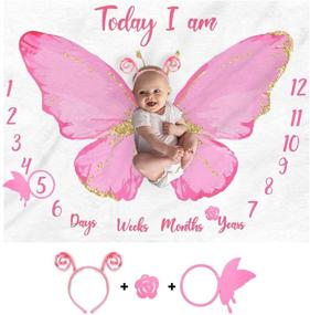 img 4 attached to Watercolor Butterfly Baby Monthly Milestone Blanket for Girls, Soft Flannel Fleece 🦋 Growth Blanket, 1-12 Months Photo Props, Newborn Baby Shower Gift Idea, Nursery Decor